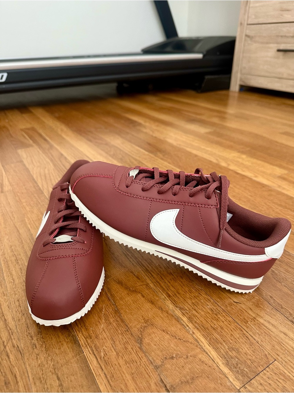 Nike Women's Maroon and White Classic Cortez Sneakers